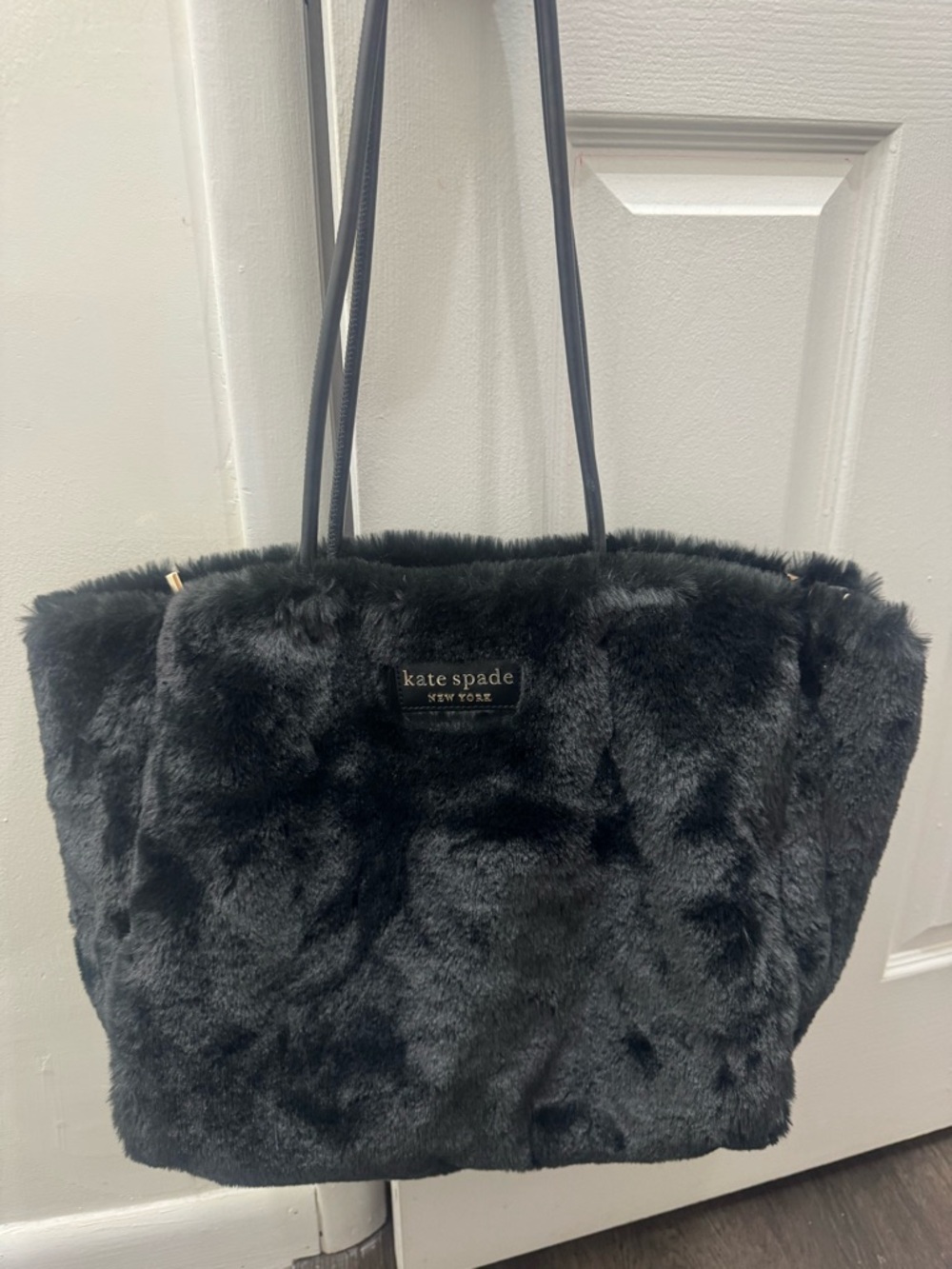 kate spade Black Faux Fur Tote with Long Straps